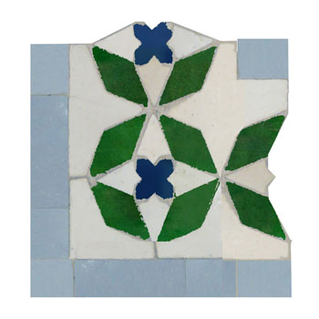 Mosaic House Moroccan tile Diamond Corner 1-17-10-15 White,   Green,   Cobalt Blue,   Sky Blue,    solid cement, encaustic, field, pattern, traditional, stars, classic 
